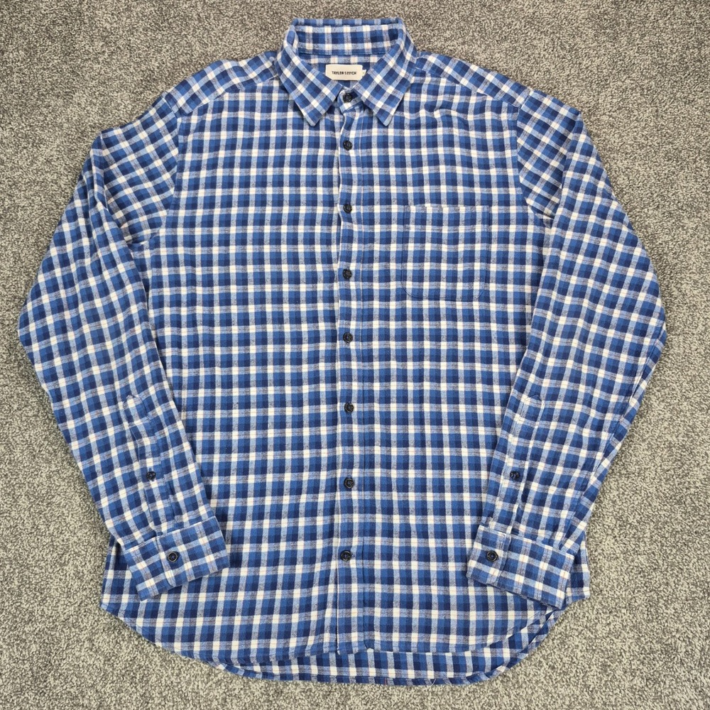 Taylor Stitch Flannel Shirt Mens 44 XL Blue Plaid Organic‎ Cotton Button Down